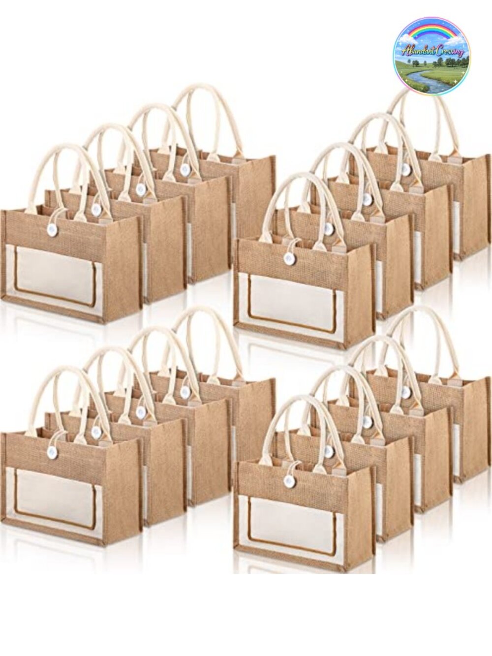 16 Reusable Jute Tote Bags with Handles for Gift, Grocery, Wedding